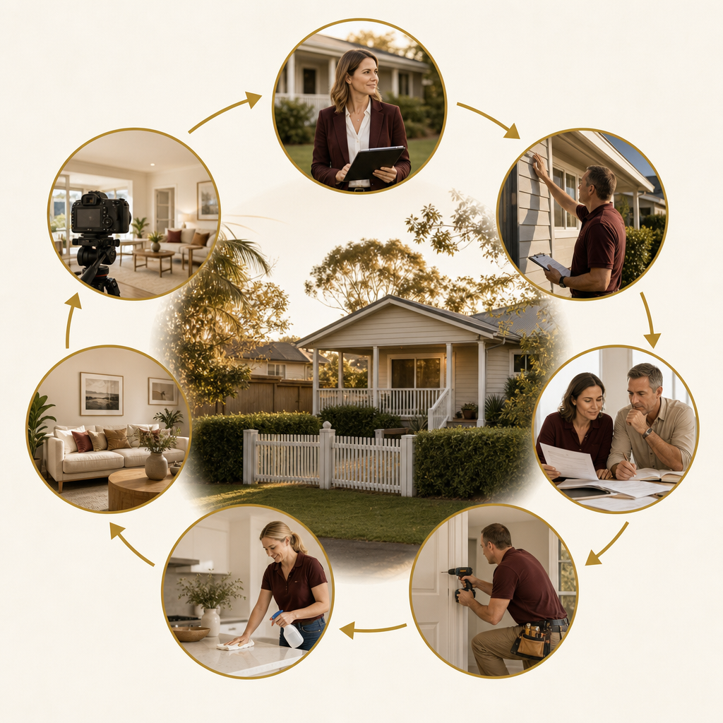 Pre-sale renovation sequence from appraisal to photography
