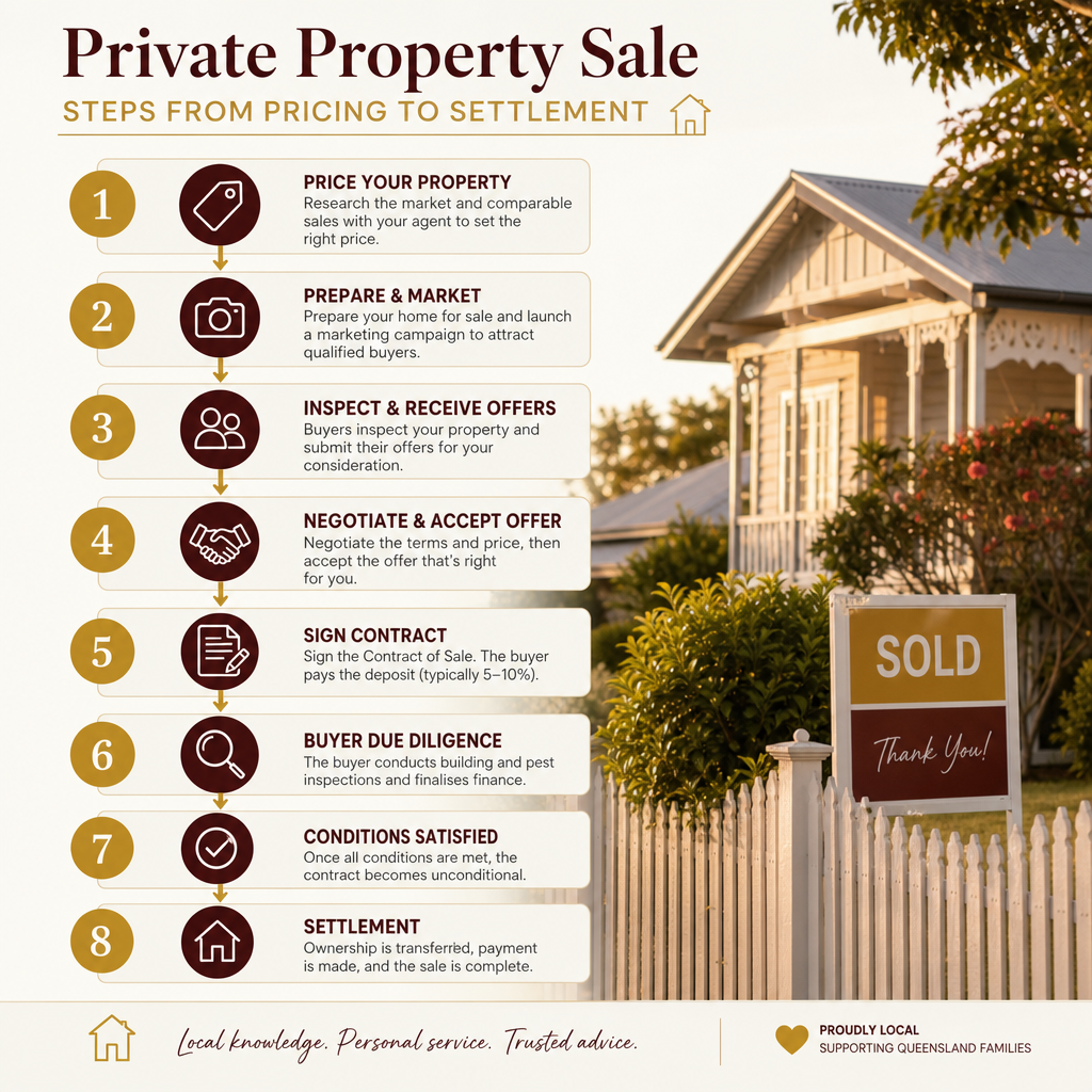 Flowchart of private sale steps from pricing to settlement