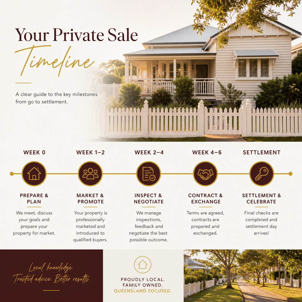 Timeline of private sale milestones from prep to settlement